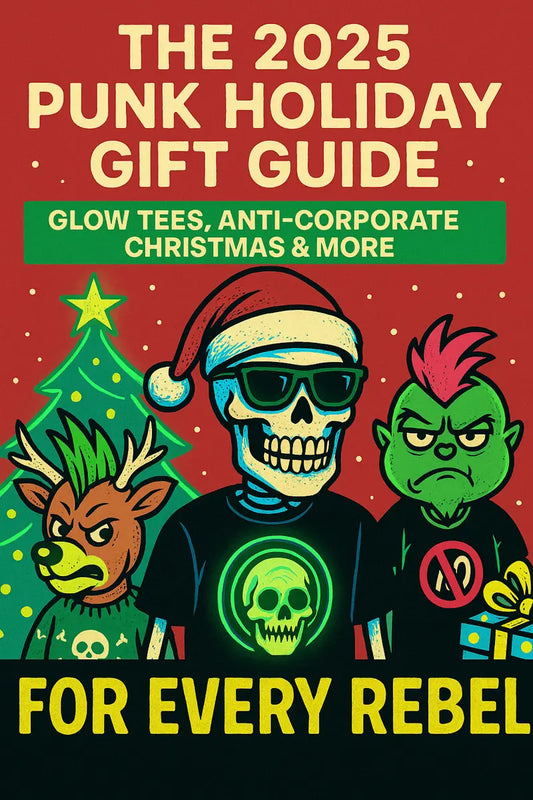 “Bright punk-style holiday graphic promoting the KLF and PLF gift guide.”